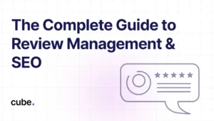 Visual banner titled 'The Complete Guide to Review Management & SEO' with a review icon, representing strategies for improving online visibility through customer feedback and search optimization.